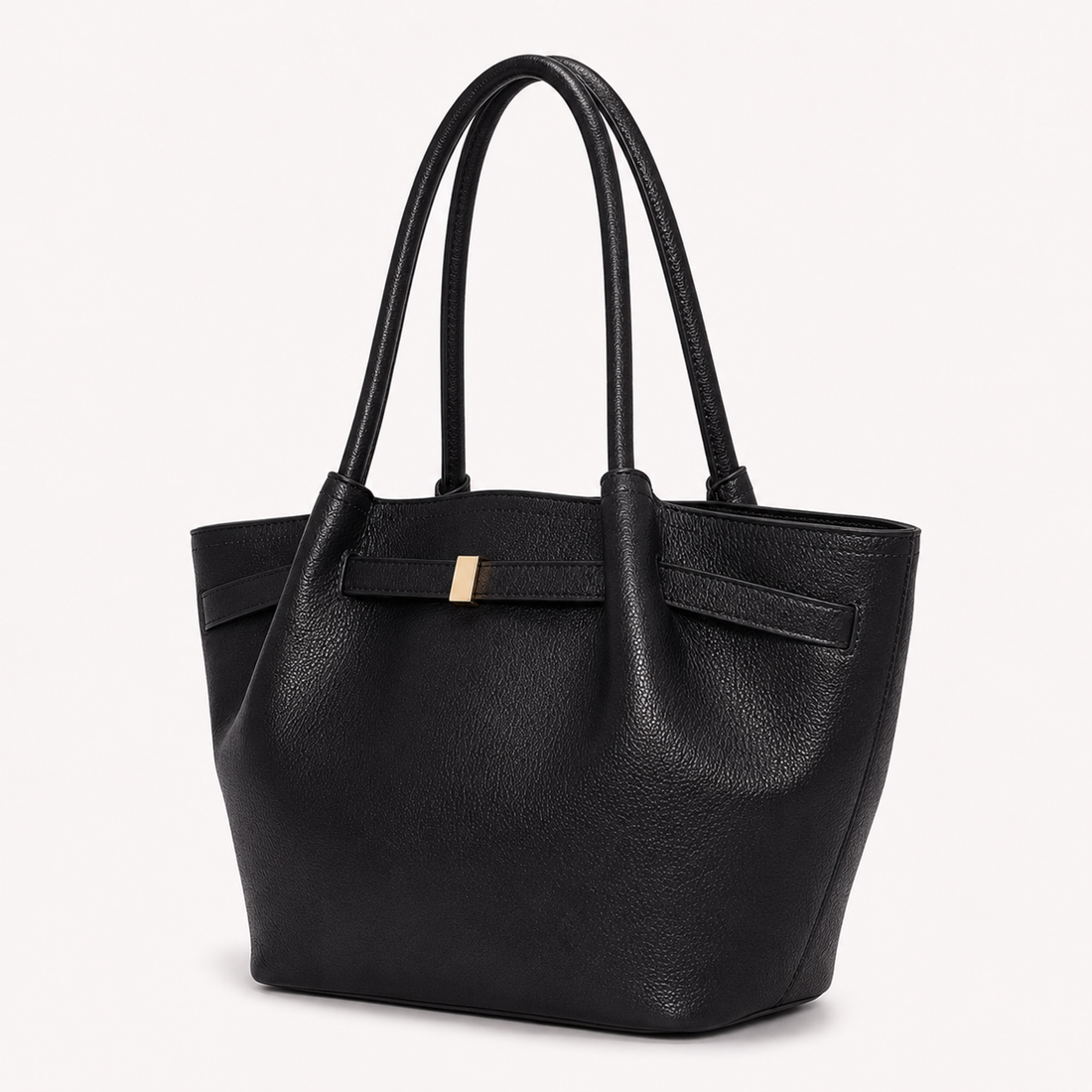 Bolsa tote estructurada con detalle metálico color negro