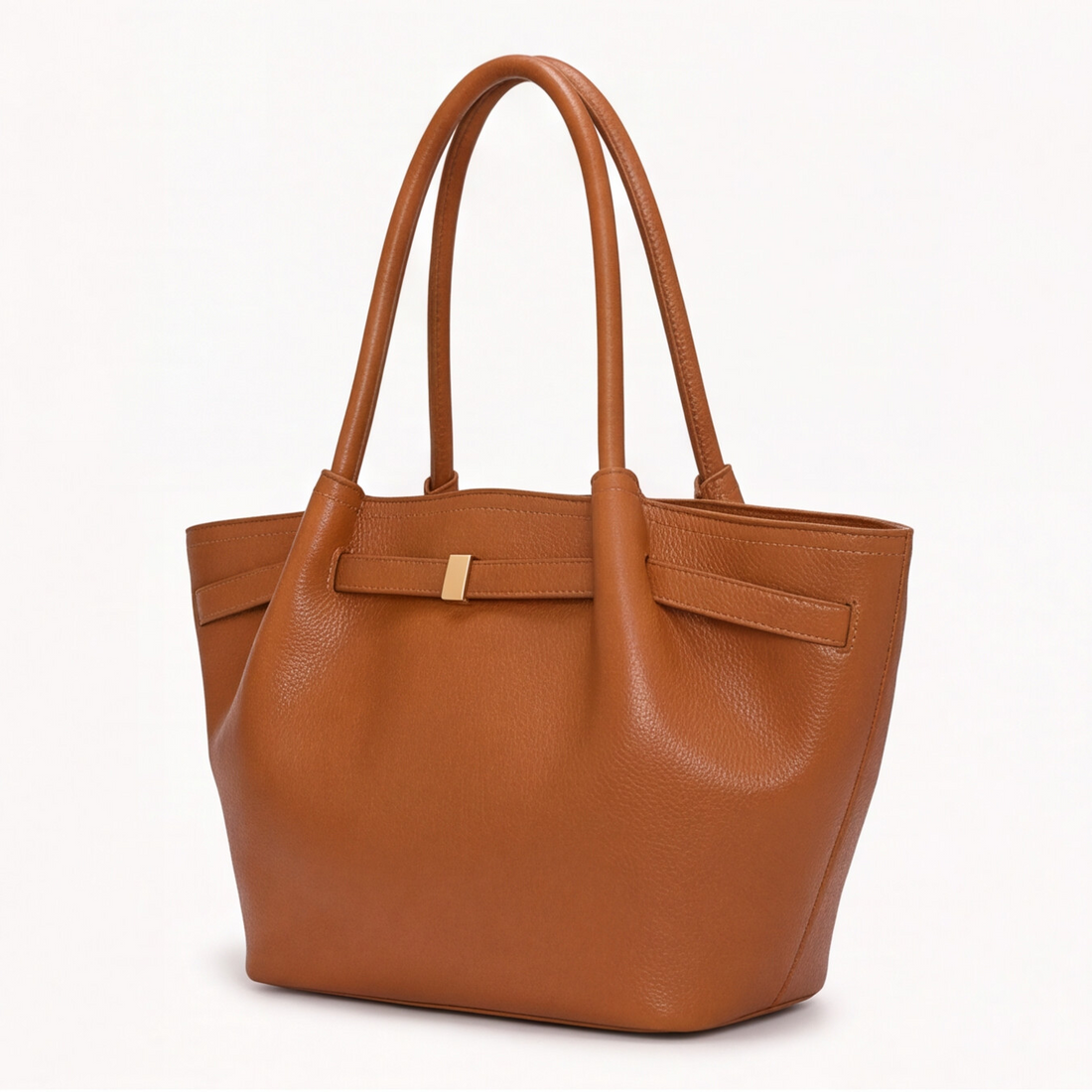Bolsa tote estructurada con detalle metálico color café