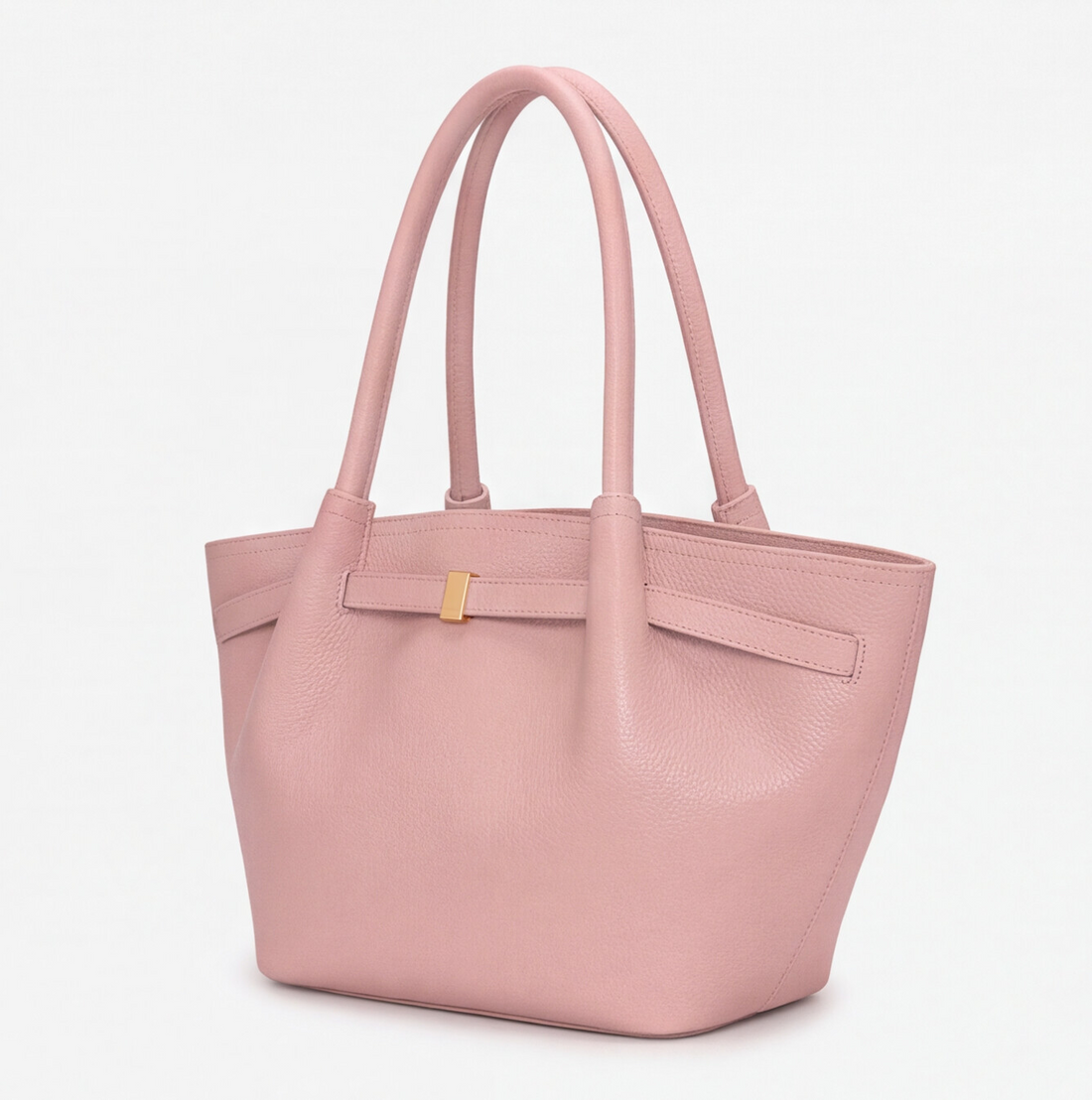Bolsa tote estructurada con detalle metálico color rosa