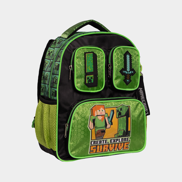 Mochila escolar Minecraft infantil con bolsillos frontales y diseño 3D