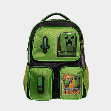 Mochila escolar Minecraft infantil con múltiples bolsillos y detalles 3D