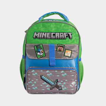 Mochila escolar Minecraft infantil con bolsillo frontal y diseño espada pixelada