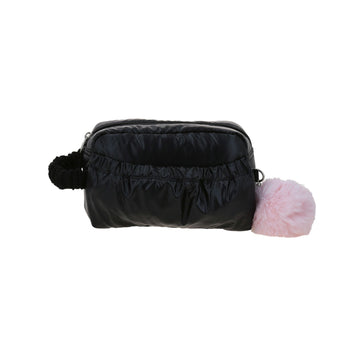 Lapicera escolar negra con pompón rosa