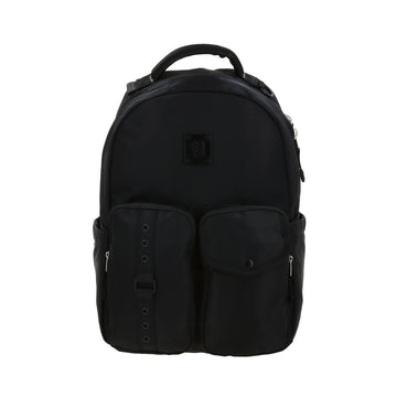 Mochila escolar básica negra con múltiples compartimentos