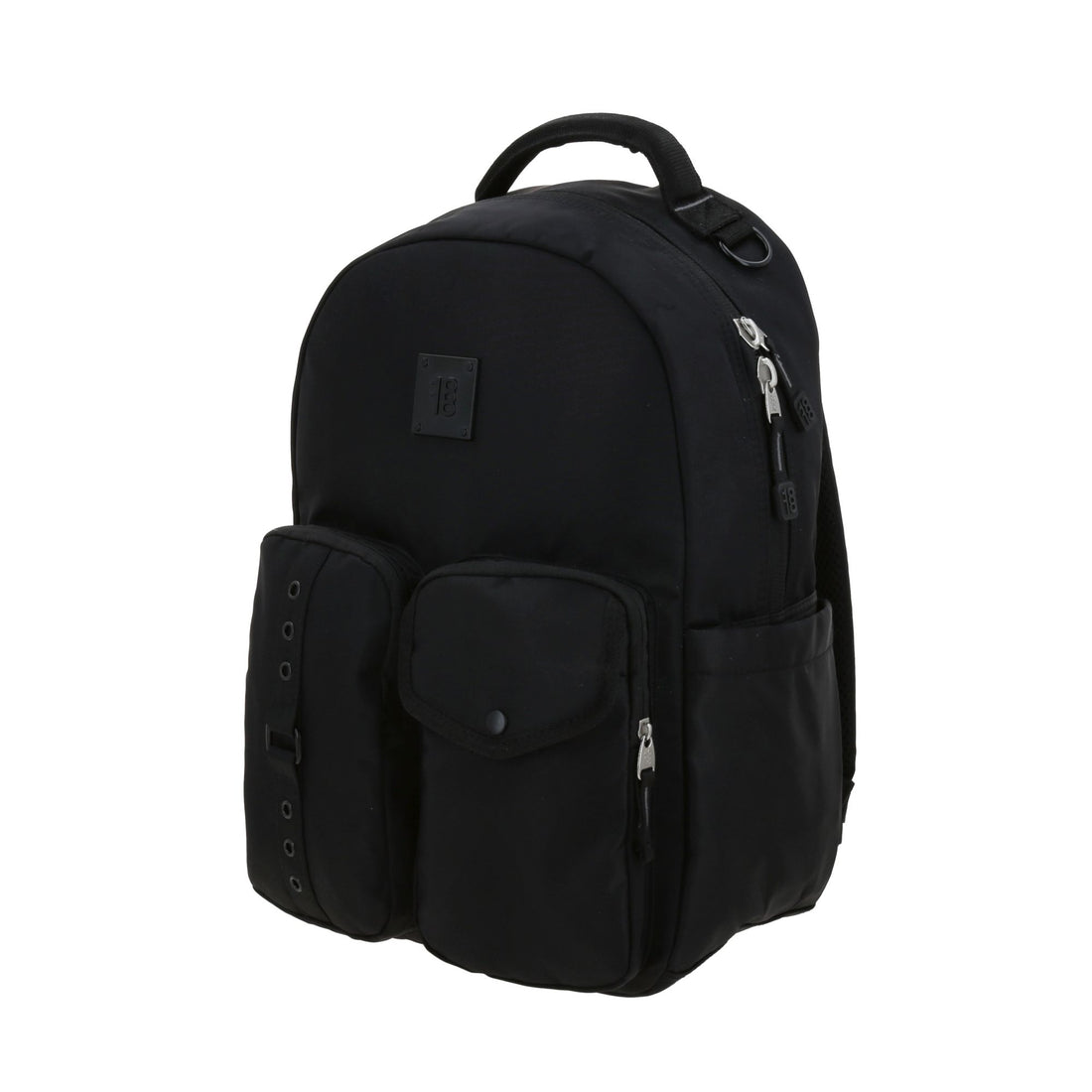 Mochila escolar básica negra con múltiples compartimentos