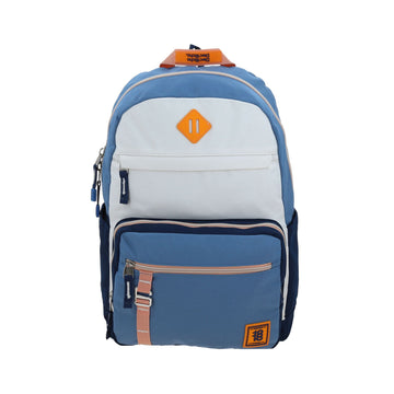 Mochila unisex azul para preparatoria con múltiples compartimentos