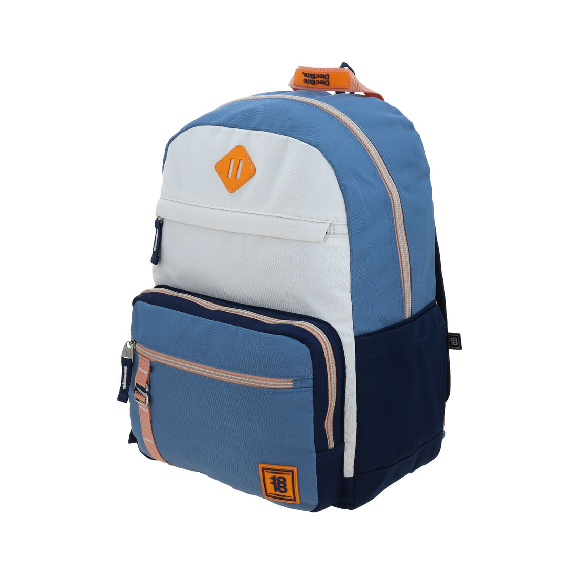 Mochila unisex azul para preparatoria con múltiples compartimentos