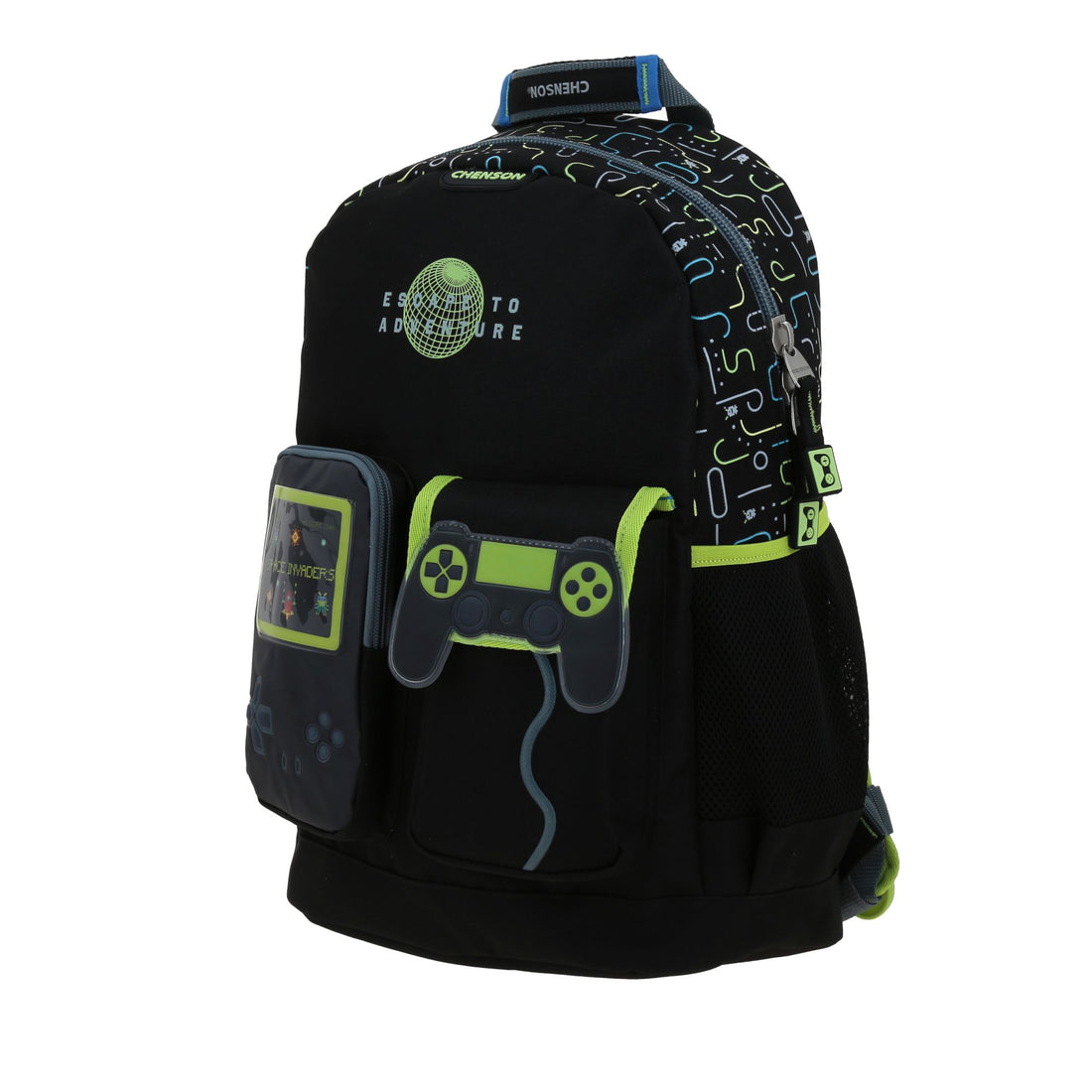 Mochila grande para primaria con diseño gamer y bolsillos frontales