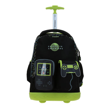 Mochila grande con ruedas para primaria con diseño gamer y bolsillos frontales