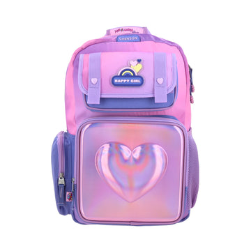 Mochila escolar para primaria corazón holográfico  con múltiples compartimentos