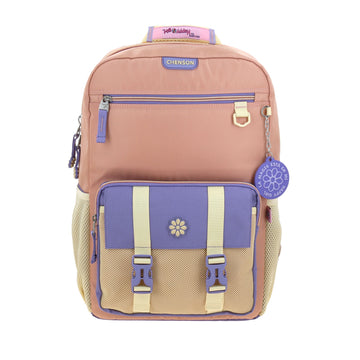 Mochila escolar para primaria rosa con lila con múltiples compartimentos