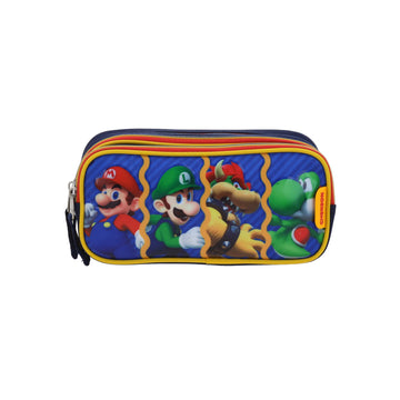 Lapicera escolar para primaria Mario Luigi Bowser Yoshi triple compartimento