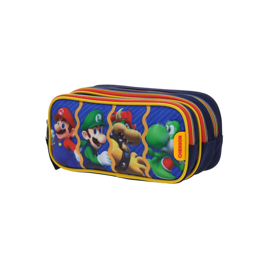 Lapicera escolar para primaria Mario Luigi Bowser Yoshi triple compartimento