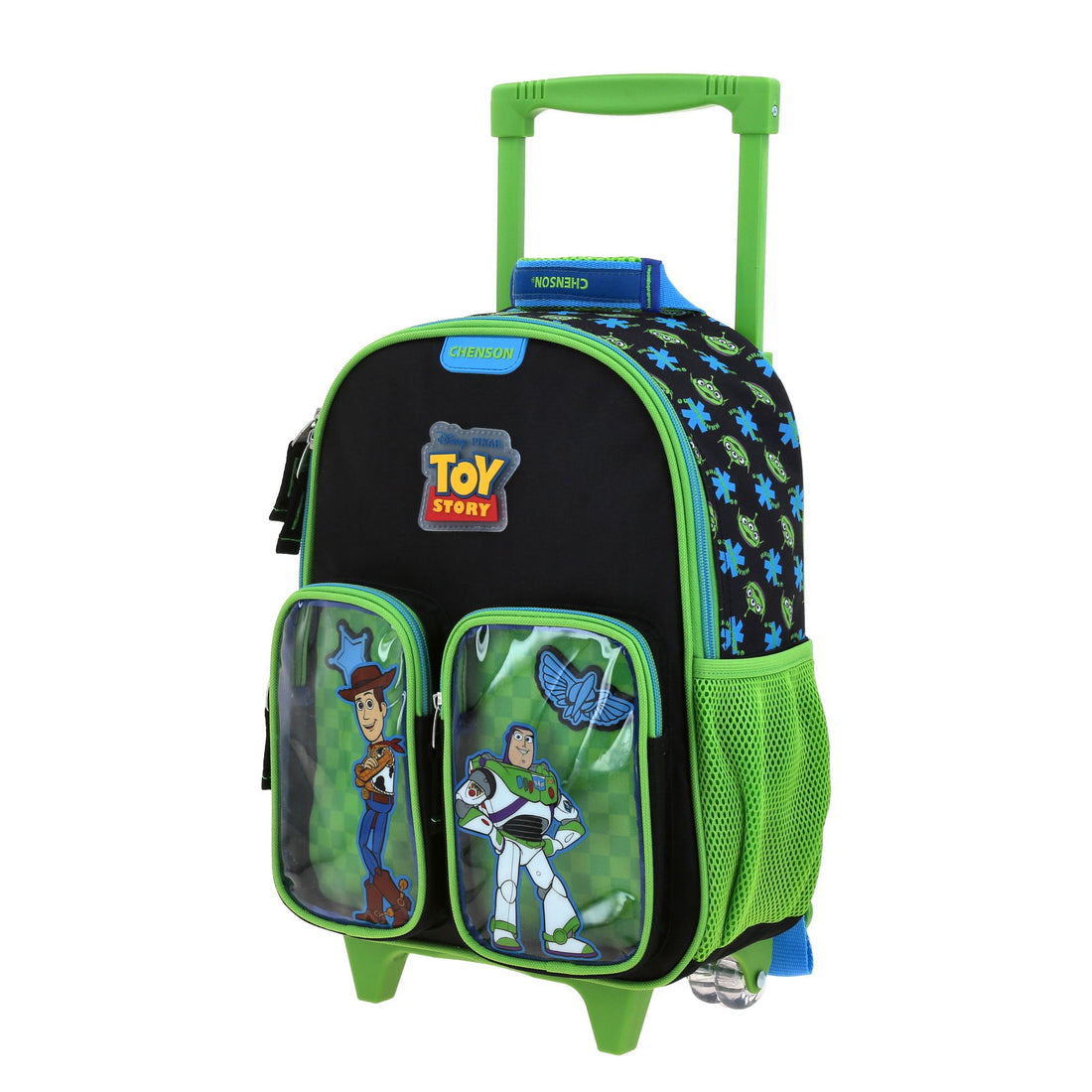 Mochila con ruedas tamaño kínder de Toy Story con bolsillos frontales