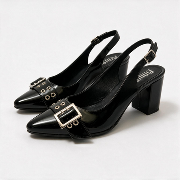 Zapato slingback negro Piedibei de charol con hebilla frontal