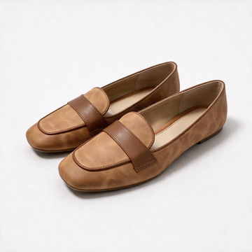 Mocasín camel Piedibei de punta cuadrada con antifaz ancho