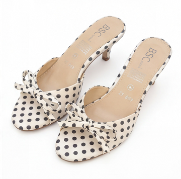 Sandalia mule de tacón estampado polka dot blanco/negro