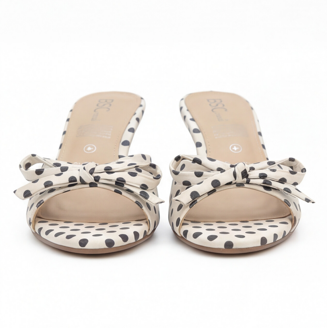 Sandalia mule de tacón estampado polka dot blanco/negro