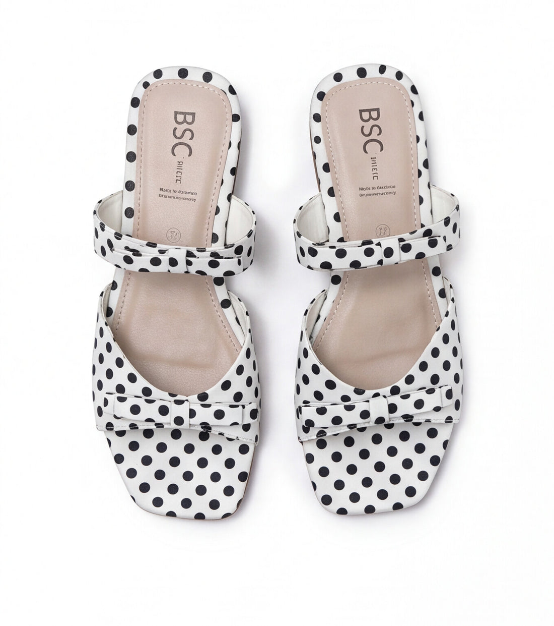 Sandalia coquette blanca polka dot con moños y tacón bajo