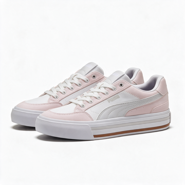 Tenis Puma Court Classic Vulc beige rosado con suela a rayas