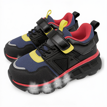 Tenis infantil negro con luces y ajuste de velcro Beppi