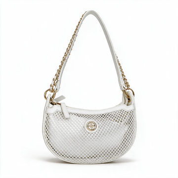 Bolsa Pret blanca con malla y cadena dorada