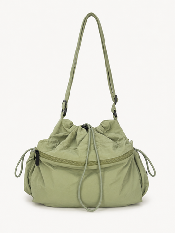 Bolsa shoulder con jareta ajustable color olivo