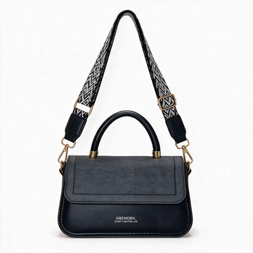 Minibag Pret negra con asa rígida y correa estampada