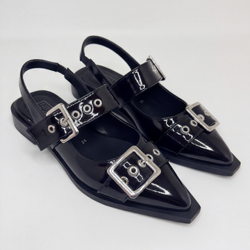 Zapato plano destalonado color negro con hebillas Floga