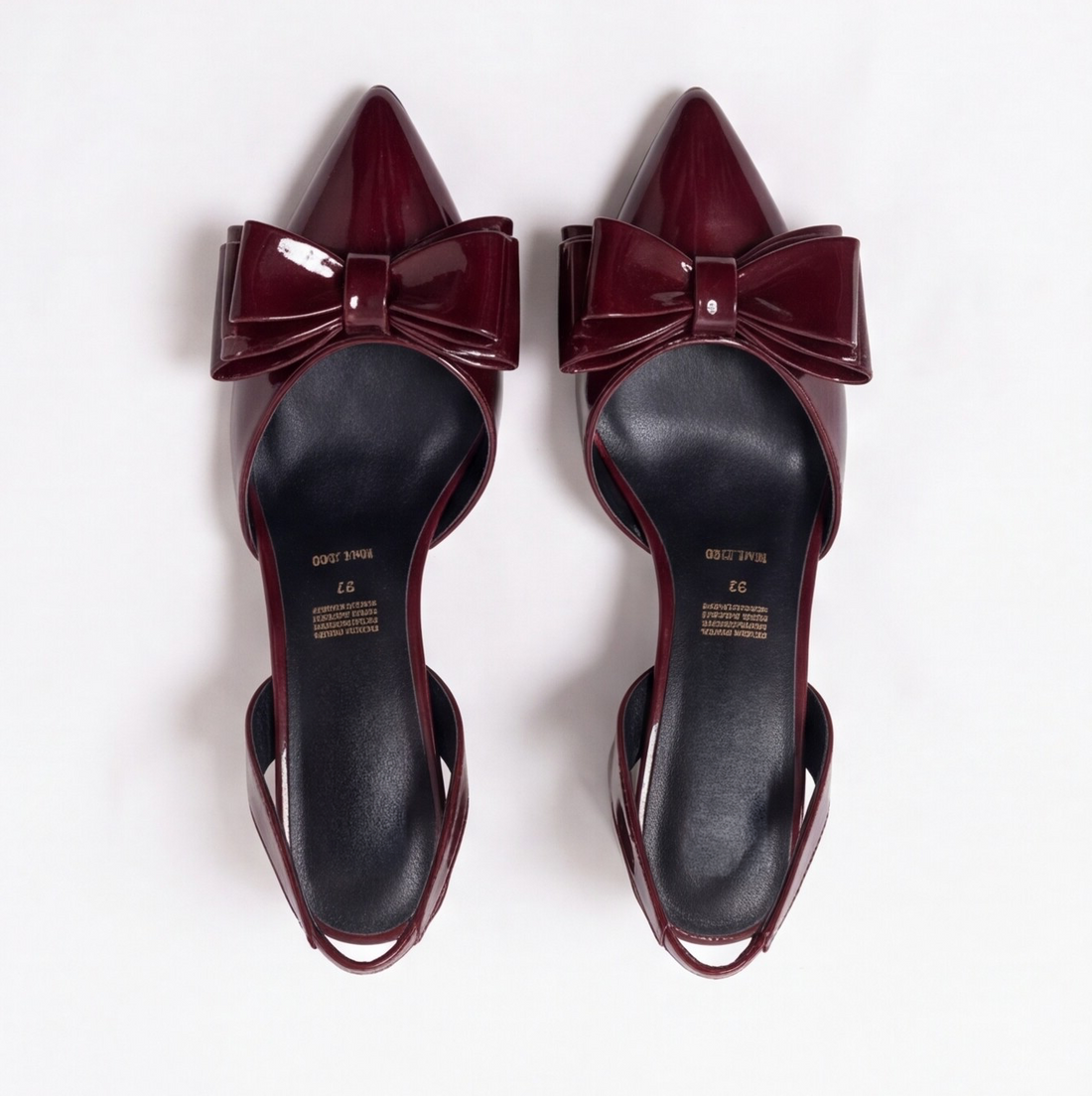 Zapatilla moño slingback charol vino