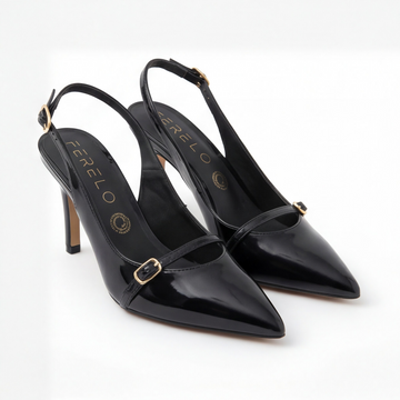Sandalia de tacón color negro con punta metálica Ferelo