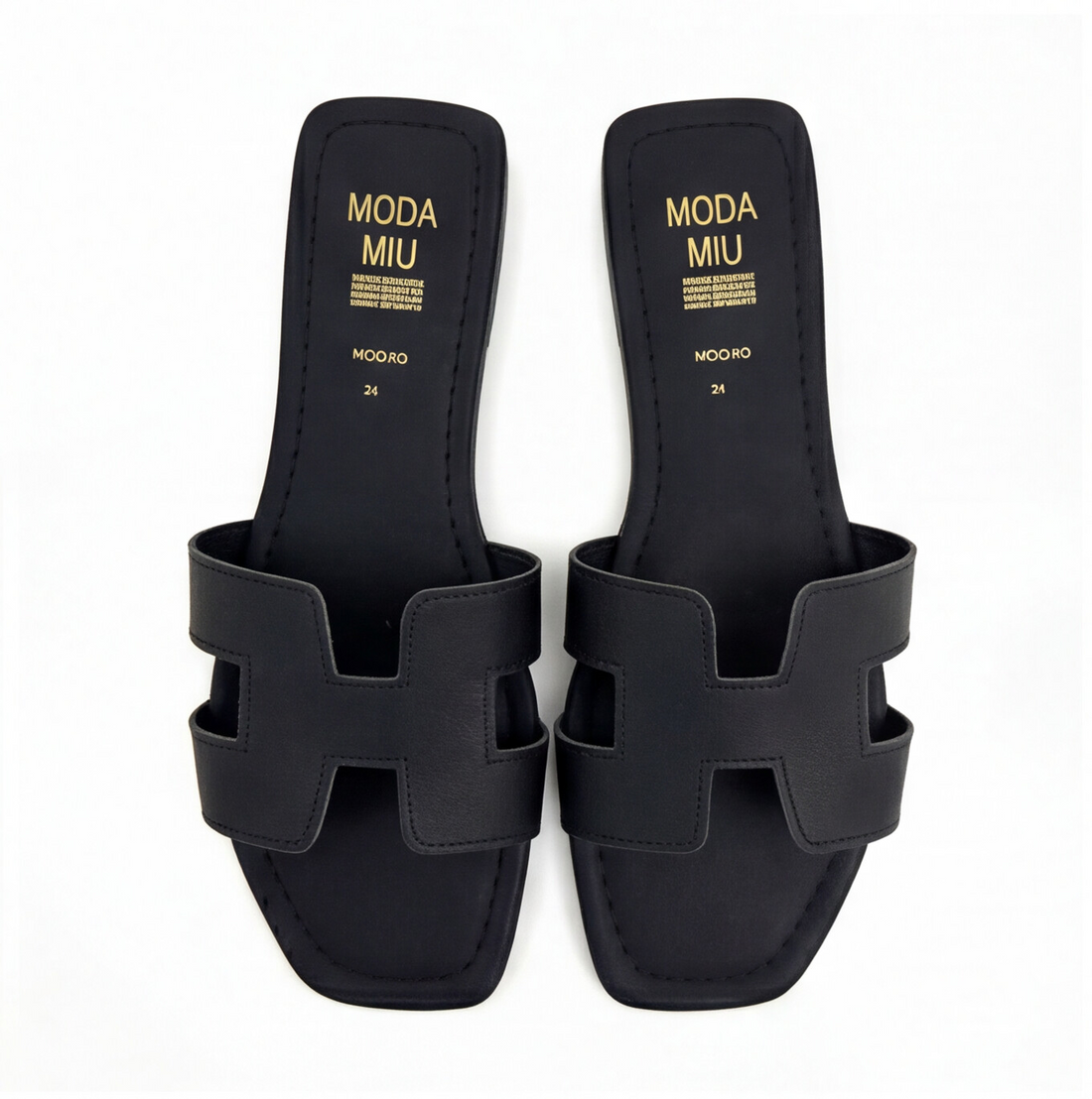 Sandalia de piso color negro con tiras anchas Moda Miu